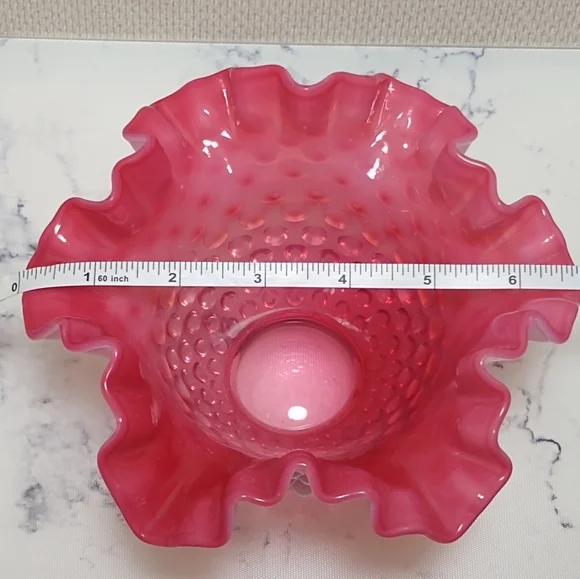 Antique Cranberry Opalescent Hobnail Ruffle Vase - Picture 5 of 6